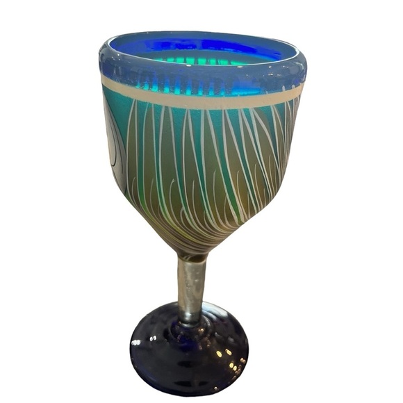 Talavera Hand Painted Cobalt Goblet Calla Lily One - Picture 5 of 7